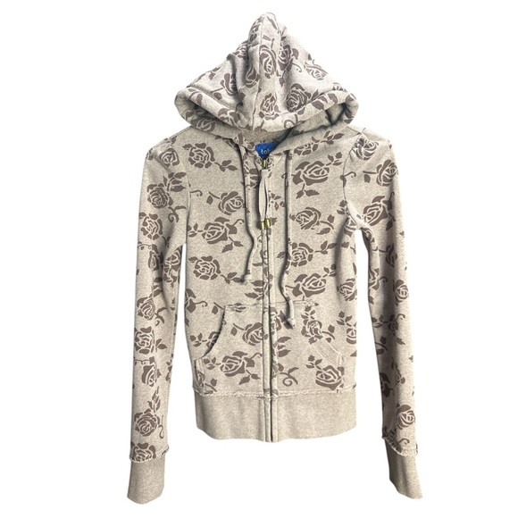 TALULA Floral Sweater Brown Zipper Cardigan with Hood Girl Sweater Warm Fleece - Picture 1 of 9